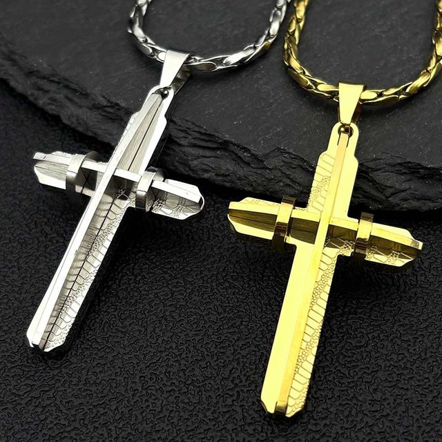 JYTF Halskette Jesus Kreuz, Edelstahl, Gold, Herren - Bild 1