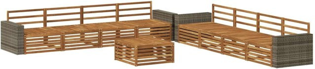 vidaXL Outdoor-Sofagarnitur aus Massivholz Akazie in Braun, 9-teiliges Set mit Tisch und Mittelsofas - Bild 1