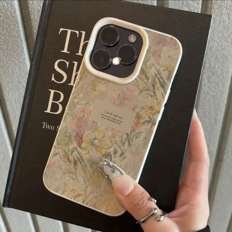 Handyhülle mit floralem englischem Muster und Lychee-Textur für Apple iPhone 17, 16, 15 Pro, Pro Max, Plus in Beige und Multicolour - Bild 2
