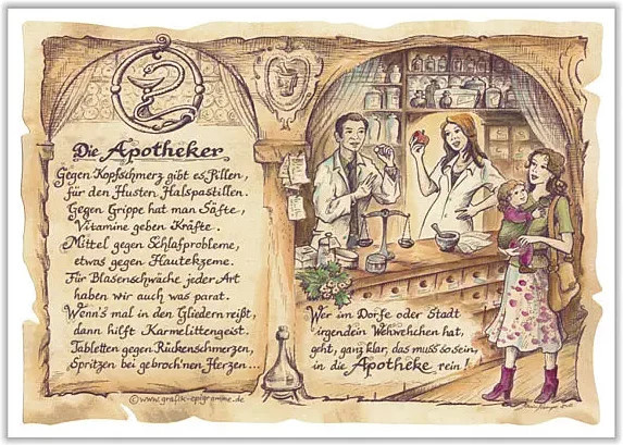 Zunftbild Apotheker auf Antikpapier als Vintage Poster in A4, Mehrfarbig - Bild 1