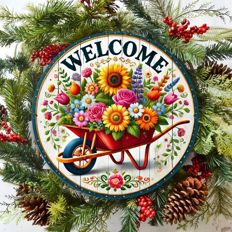 Potdemiel Willkommen Wanddekoration aus Aluminium mit Blumenmotiv im Landhausstil, Mehrfarbig, B/H: 20 x 20 cm - Bild 3