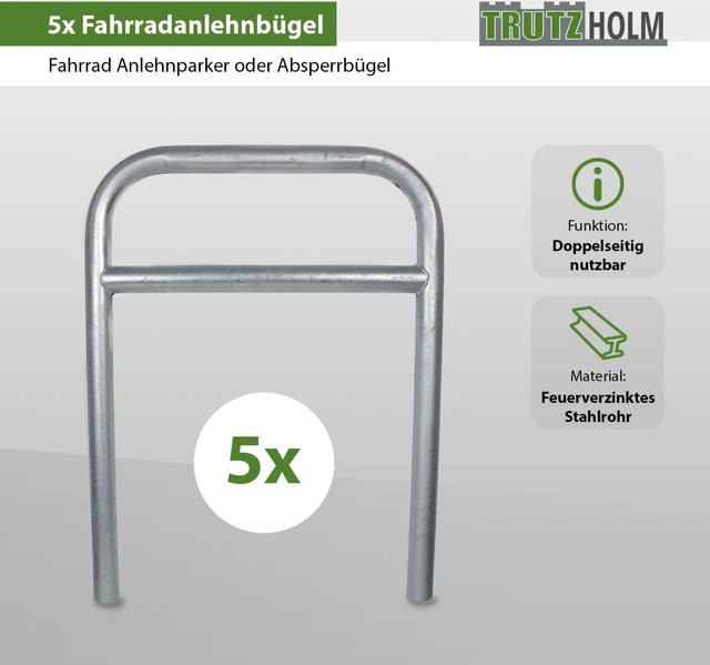TRUTZHOLM 5er Set Fahrradanlehnbügel Typ H aus verzinktem Stahl in Silber, H x B x T: 115 x 78 x 6 cm - Bild 1