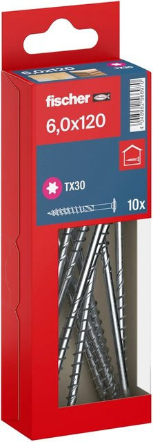 Fischer Holzbauschraube PowerFast II Tellerkopf TX Teilgewinde aus verzinktem Stahl, Farbe: Silber/Blau, Durchmesser: 6 mm, Länge: 120 mm, 10 Stück - Bild 1