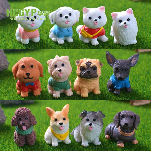 5er Set Bomei Simulations-Hunde Figuren als niedliche Cartoon-Puppen für Gartenarbeit und Micro-Landschaft Zubehör in Multicolor - Bild 1