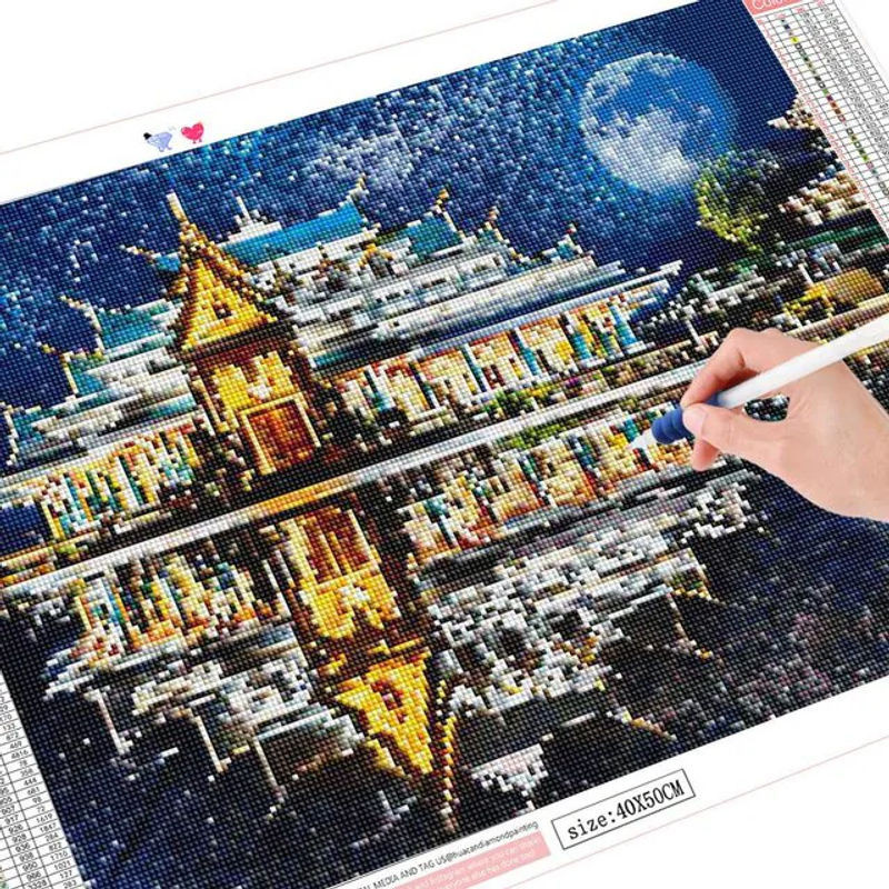 FIYO Diamond Painting Set Landschaft mit Japanischem Gebäude, Mehrfarbig, B: 30 cm, H: 20 cm - Bild 1