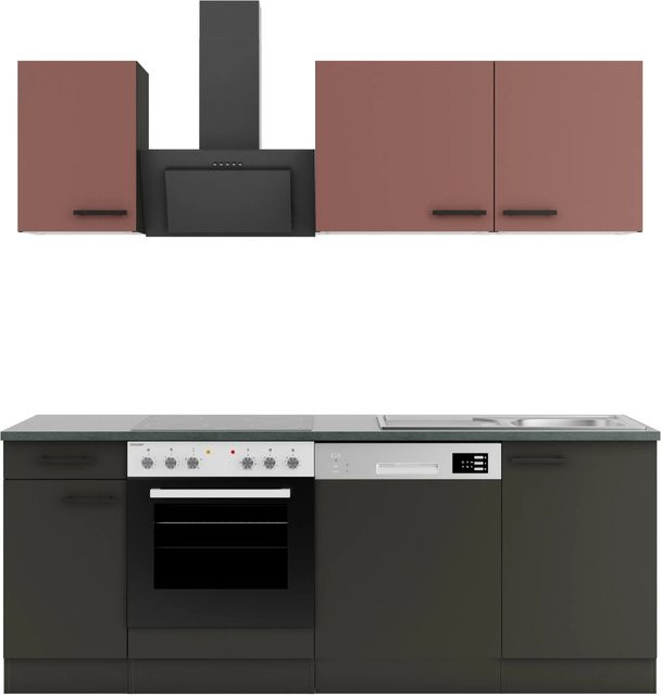 OPTIFIT Küchenzeile Nizza407/Madrid420 in Rostrot und Anthrazit, Breite: 210 cm, Tiefe: 57 cm - Bild 1