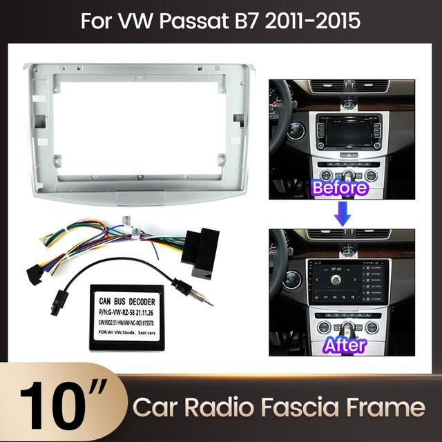 MEKEDE 10 Zoll Autoradio-Frontplattenrahmen für Volkswagen VW Passat B5 B6 B7 B8 Magotan in Grau mit Power Adapter - Bild 1
