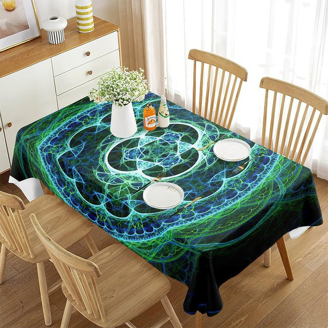 Fancy Style Studio Tischdecke mit Stammes-Mandala und tibetischem Motiv in Blau Grün Schwarz, B/B/H: 70 x 70 x 1 cm - Bild 1
