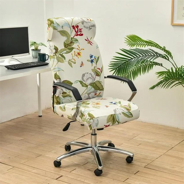 Elastischer Stuhlbezug mit geometrischem Druck in Beige, schmutzabweisend und rutschfest, waschbarer Stretch-Sitzbezug für Bürostühle und Gaming-Stühle - Bild 1