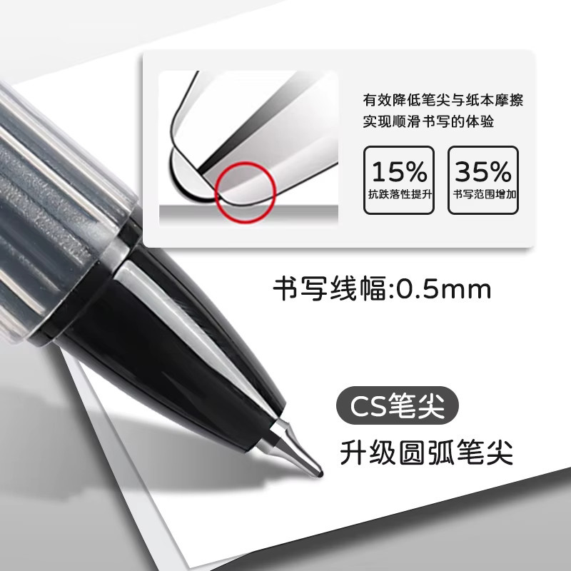 6er-Pack CS Double Bead Straight Liquid Gel Pen mit 0,5 mm Spitze in Schwarz - Bild 4