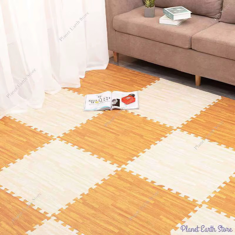 DHDH Puzzle-Spielmatte in Holzoptik aus Polypropylen für Kinderzimmer und Wohnzimmer, grau und braun, B/T/H: 30 x 30 cm - Bild 1