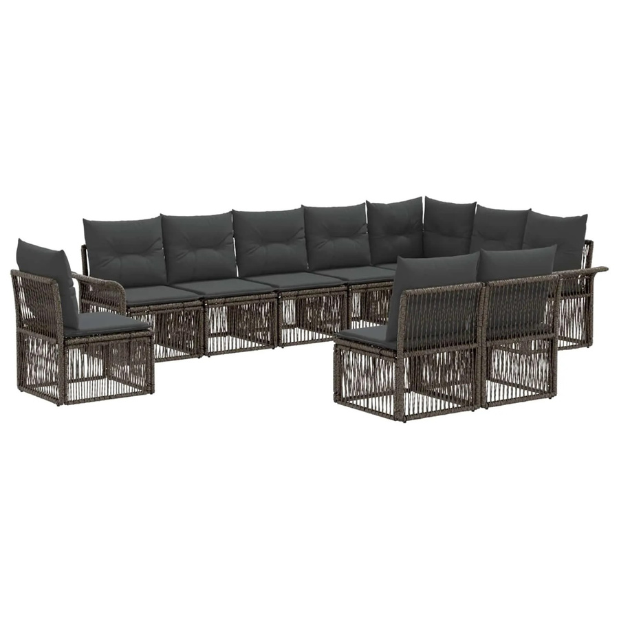 vidaXL Gartensofa-Set 10-teilig aus Poly-Rattan in Grau mit Polsterkissen und Metallgestell - Bild 2