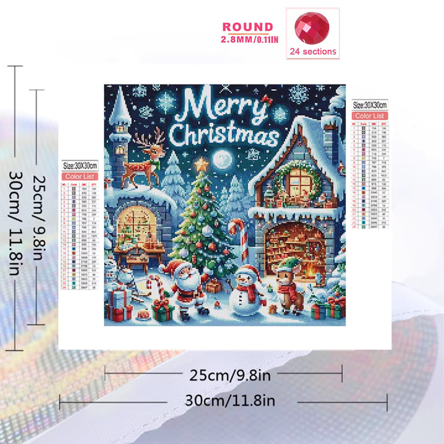 Momoart Diamantmalerei Winterlandschaft mit Schneemann und Haus als DIY Mosaik für Erwachsene in Multicolour, B/H: 20 x 20 cm - Bild 2