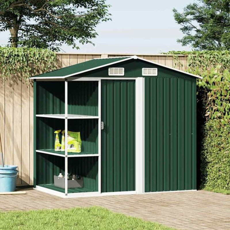 Vidaxl Gartenhaus mit Regal in Grün aus Metall und Kunststoff, B/T/H: 205 x 130 x 183 cm - Bild 1
