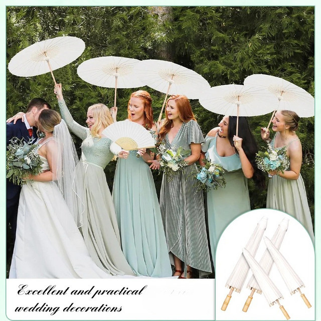 Merylover Chinesischer Papier Sonnenschirm in Weiß als Rustikale Dekoration für Hochzeit und Baby Shower - Bild 1