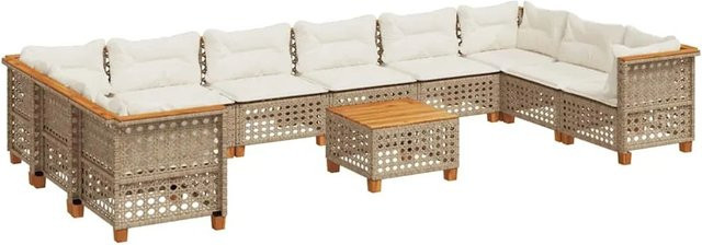 vidaXL 11-teilige Garten-Sofagarnitur aus Poly-Rattan und Akazienholz in Beige und Cremeweiß - Bild 1