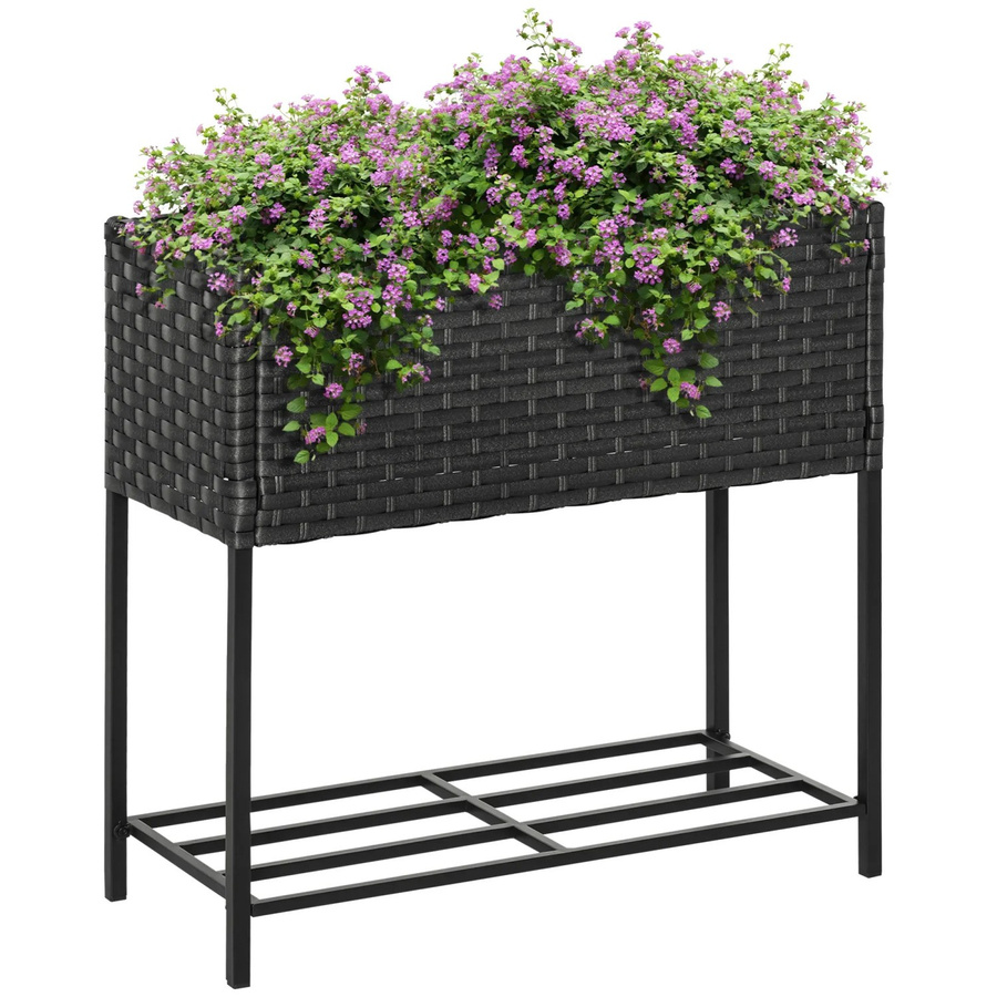 Outsunny Hochbeet aus Polyrattan und Stahl mit Füßen und Ablage in Braun, B/H/T: 70 x 72 x 30 cm - Bild 6