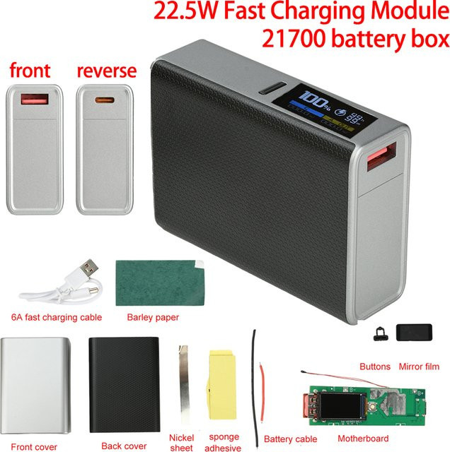 Gaqqee DIY Powerbank-Kit mit 22,5W Schnellladung, 0,96 Zoll TFT-Farbdisplay und Dual-USB-Typ-C für 21700 Akkus - Bild 1