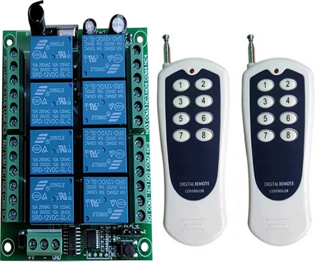 xuanlongyuan 8-Kanal Funkfernbedienung mit 433 MHz Empfänger und LED-Lichtschalter, 10A Relaisausgang, DC 12V 24V - Bild 1