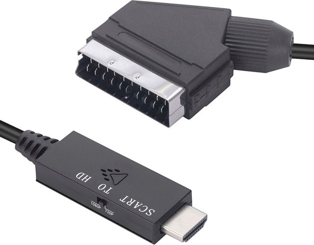 MOJOYCE Scart zu HDMI Video-Konverter Adapter in Schwarz mit Full HD 1080P Unterstützung und Micro-USB-Anschluss - Bild 1