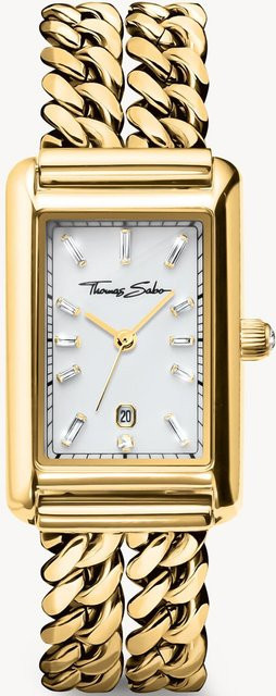 Thomas Sabo Damenuhr, Quarz, Edelstahl, eckig, 22 mm, goldfarben - Bild 1
