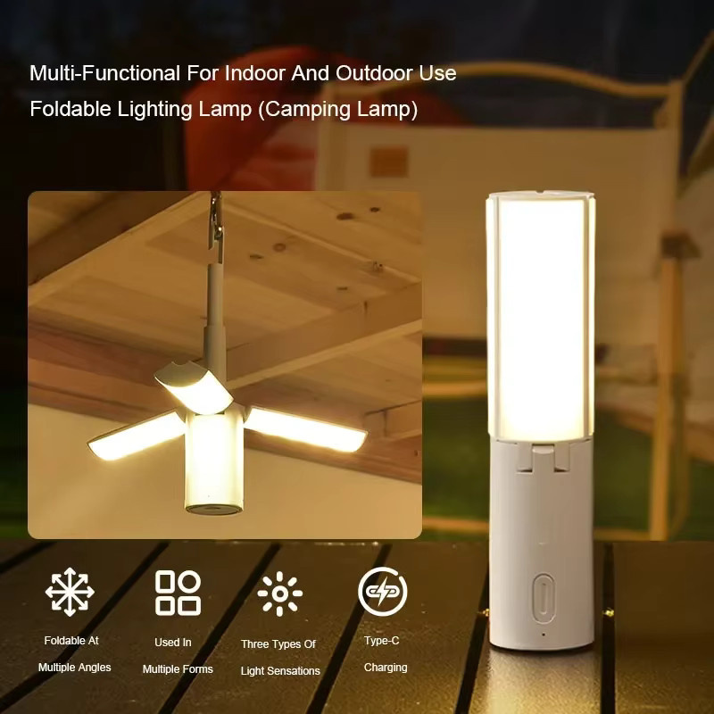 Klappbare Outdoor-Campinglampe mit 4000mAh Akku, wiederaufladbare LED Hängelaterne in Weiß mit COB-Beleuchtung und Touch-Bedienung - Bild 4