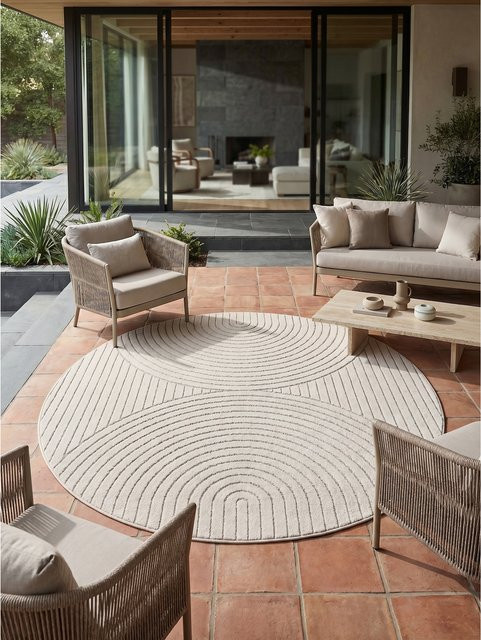 Outdoor Teppich ENGADIN von Kadima Design in Creme, runder Skandi-Teppich mit 3D-Design, Durchmesser: 80 cm - Bild 1