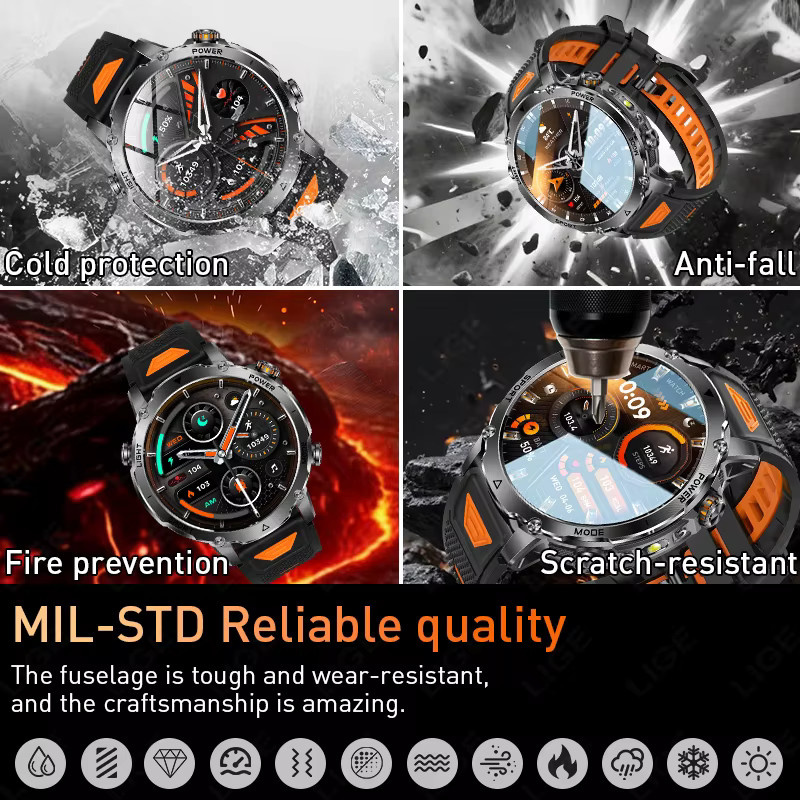 LIGE Herren Smartwatch in Schwarz mit 1,7 Zoll Bildschirm, Bluetooth-Anruf, Sprachassistent und IP68 Wasserdichtigkeit - Bild 3