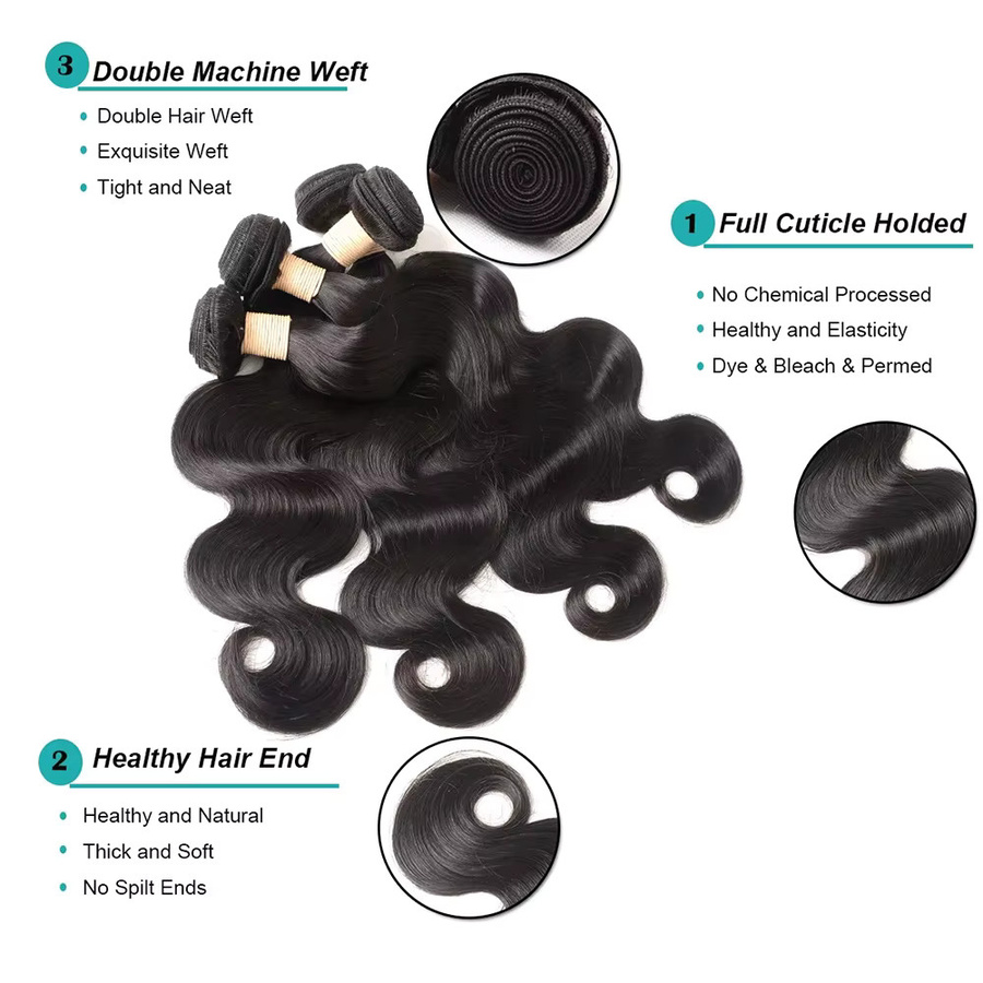 Ainmeys Echthaar-Bündel, brasilianisch, Körperwelle, Schwarz, Unisex - Bild 4