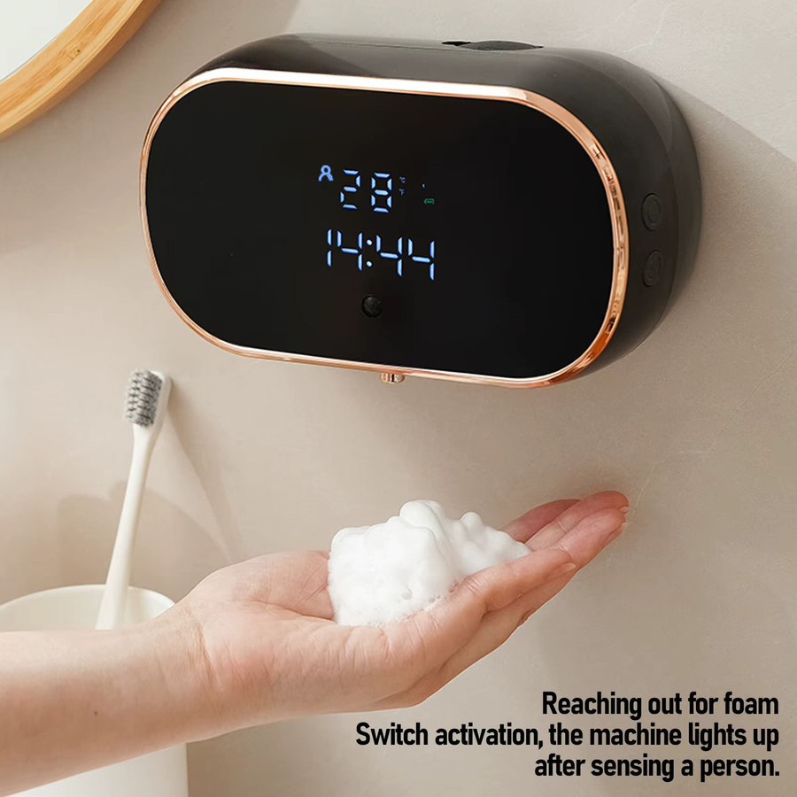 TOPINCN Automatischer Schaumseifenspender zur Wandmontage, USB wiederaufladbar, Schwarz, 350 ml - Bild 1
