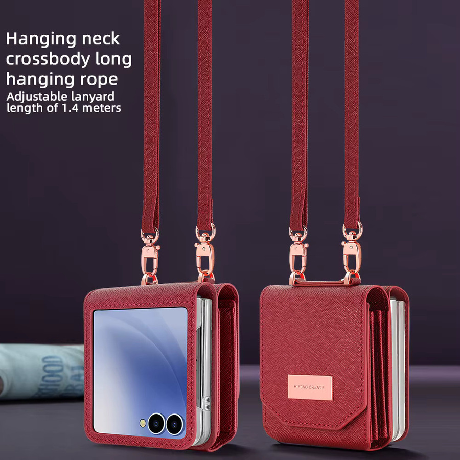 VIETAO Mädchen Handyhülle aus PU-Leder mit Kartenetui und Umhängeband für Samsung Galaxy Z Flip 7, Flip6, Flip5, Z4, Z3 in Rot - Bild 4