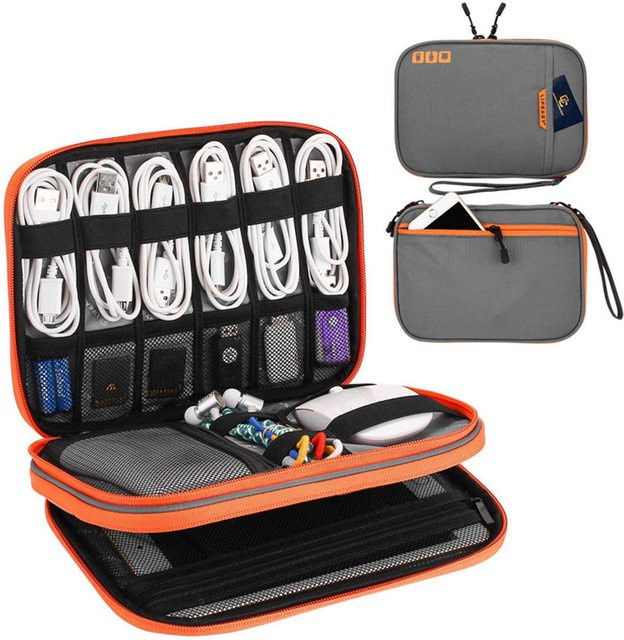 Multifunktionale Reise-Kabelaufbewahrung und Gadget-Organizer in Grau für USB-A und USB-C Kabel - Bild 1