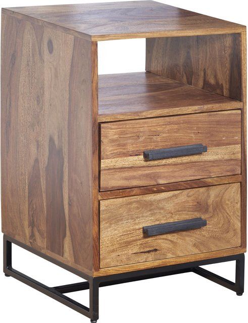 Wohnling Nachttisch aus Sheesham-Holz und Metall in Braun und Schwarz, B/H/T: 40 x 66 x 35 cm - Bild 1
