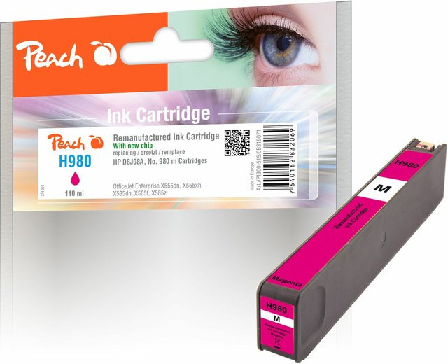 Peach HP 980 m Druckerpatrone Pink, wiederaufbereitet, ersetzt HP No. 980 m D8J08A für HP OfficeJet Enterprise Color Flow X 585 z MFP - Bild 1