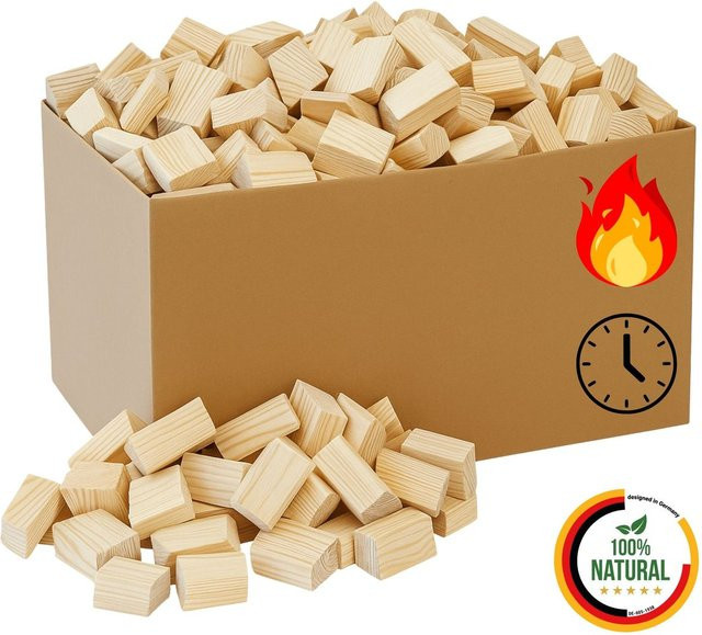 Pemicont Brennholz aus Kiefer und Fichte, 10 kg Holzblöcke als trockenes Anzündholz in Beige - Bild 1
