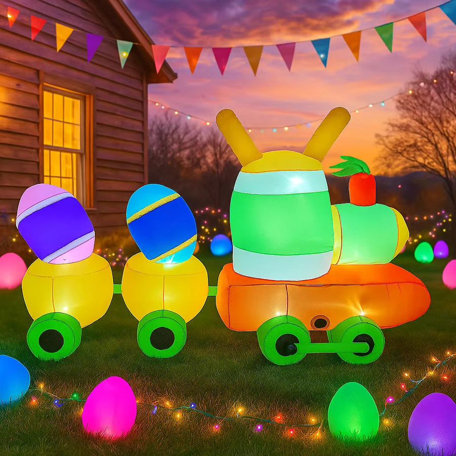 Aufblasbare Ostern-Dekoration Kaninchen-Karotten-Zug mit integrierten LED-Leuchten, mehrfarbig, Höhe: 2,8 m - Bild 4