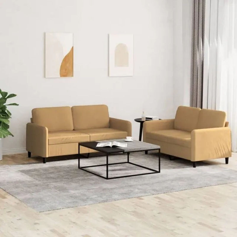 Vidaxl 2-tlg. Sofagarnitur in Braun aus Samt und Polyester mit Metallgestell im modernen Design - Bild 1