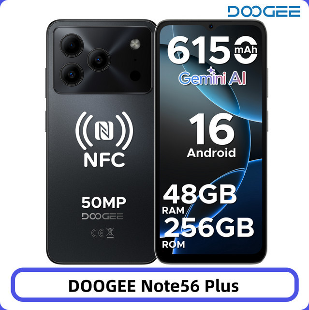 DOOGEE Note56 Plus Smartphone mit Android 16, 256 GB Speicher, 48 GB RAM, 6,56 Zoll 90Hz Display, 50MP Kamera, NFC und 6150mAh Akku - Bild 1