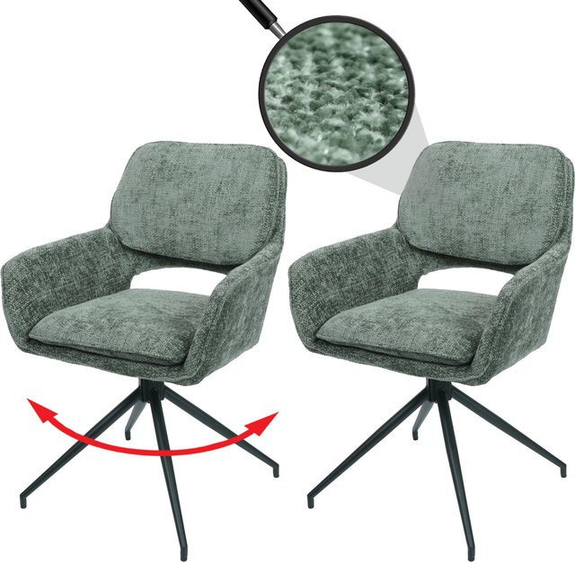 2er-Set MCW Esszimmerstuhl N74 in Grün aus Stoff Chenille mit Auto-Return Funktion - Bild 1