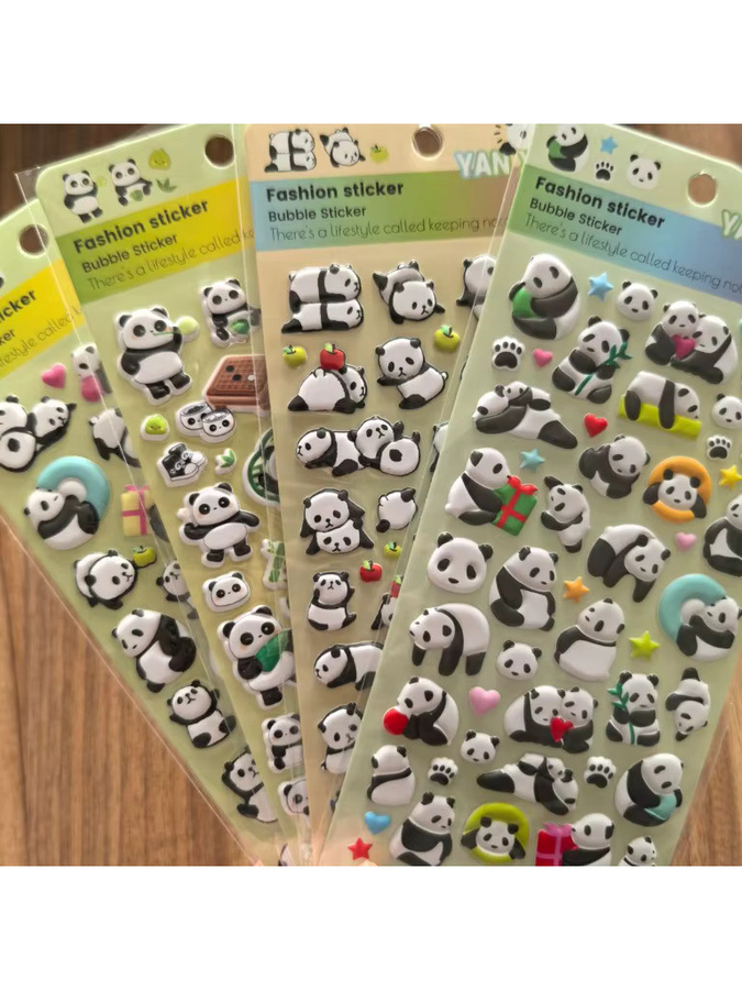 4er Set wasserfeste 3D Panda Modeaufkleber in Multicolour für Tagebücher, Laptops und Dekoration von Sticker Story Store - Bild 2