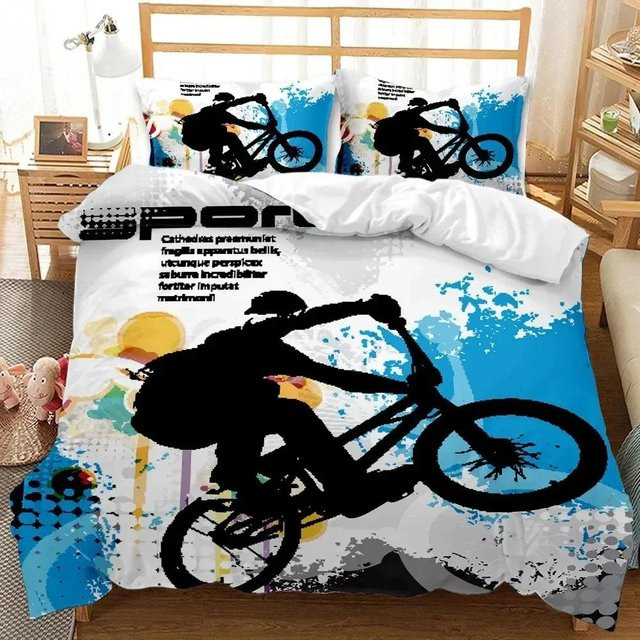Motocross Bettwäscheset Lodestar mit Dirtbike-Motiv in Blau, 2-teiliges Set aus Polyester und Mikrofaser für Kinder, Jugendliche und Erwachsene, B/H: 70 x 133 cm - Bild 1