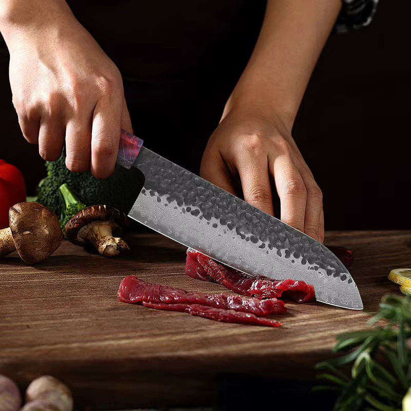 Baovim Küchenmesser-Set aus handgeschmiedetem Damaststahl mit 67 Schichten, japanisches Santoku und Utility-Messer, multicolour - Bild 2
