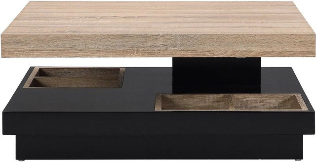 Couchtisch Fausto von Vente-unique in Schwarz und Naturfarben Hell mit drehbarer Platte, rechteckig, Breite: 80 cm - Bild 1