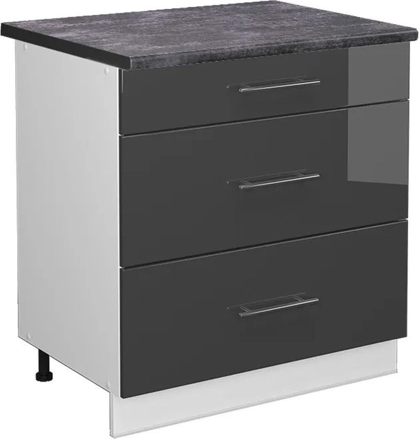Vicco Küchenunterschrank Fame-Line in Anthrazit Hochglanz und Weiß mit 3 Schubladen, B/T/H: 80 x 60 x 82 cm - Bild 1