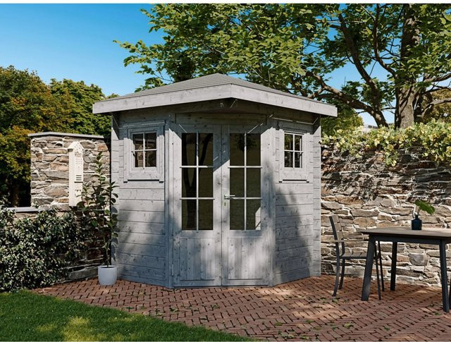 Fjordholz Gartenhaus Evelyn 1A 5-Eck Log Cabin in Grau, modern und imprägniert - Bild 1