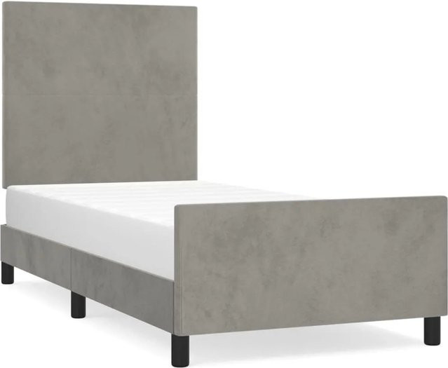 vidaXL Bettgestell mit Kopfteil aus Samt in Hellgrau, B/T/H: 100 x 200 x 103 cm - Bild 1