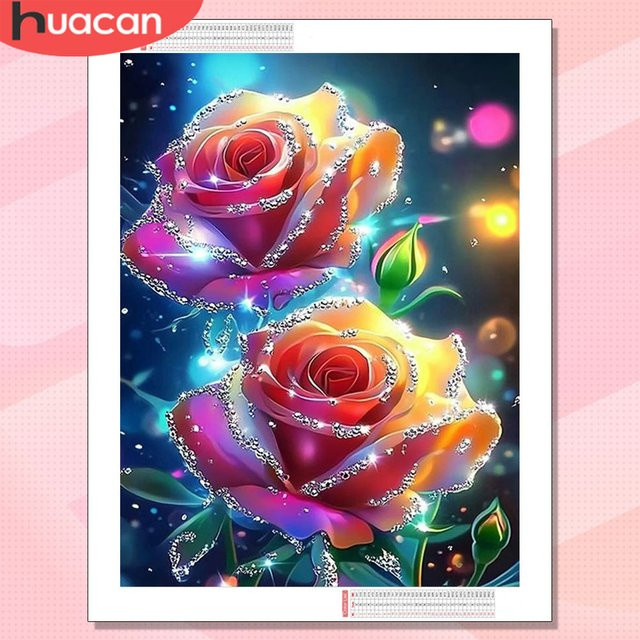 HUACAN Diamant-Malerei Rosen-Blumen-Stickerei als Mosaik Wandkunst in Mehrfarbig, B/H: 30 x 20 cm - Bild 1