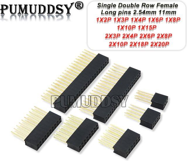 PUMUDDSY Pin Header Buchse Stecker Set mit 11mm langen Stiften, 2,54mm Pitch, zweireihig, Schwarz, 2 bis 20 Pin für Arduino und Raspberry Pi, 10 Stück - Bild 1