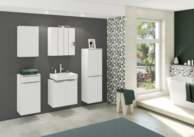 Held Möbel Monza 2-tlg. Badezimmer-Set aus Unterbecken-Schrank und Spiegelschrank in matt Weiß, Breite: 60 cm - Bild 1