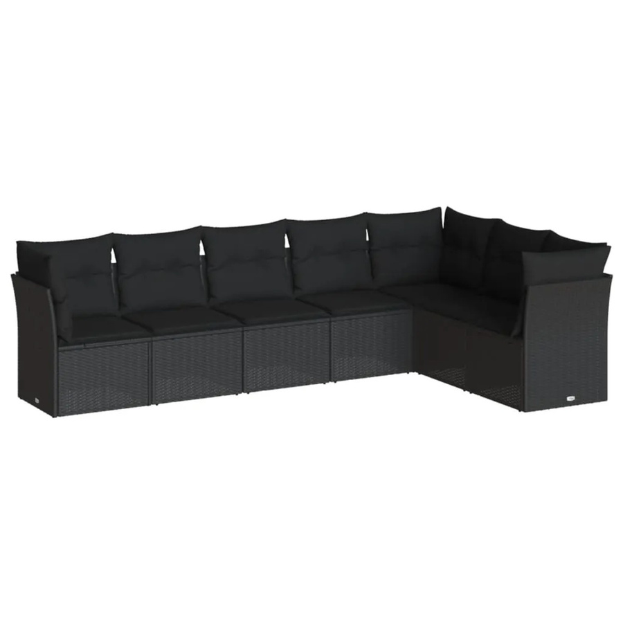 vidaXL 7-tlg Garten-Sofagarnitur in L-Form aus schwarzem PE-Rattan mit Sitzkissen und Rückenkissen - Bild 2
